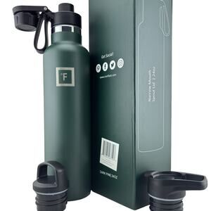Iron Flask Narrow Mouth Spout Lid Dark Pine 24 oz Canteen Bottle